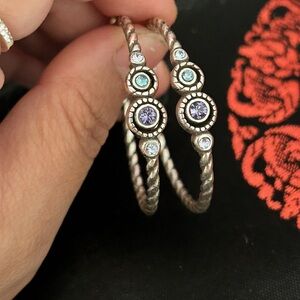 Brighton Silver Earrings with Purple and Blue Accents. Halo Earrings